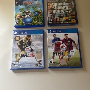 Blue PS4 Game Collection , grand theft auto, nhl 15, fifa 15 , and puffy